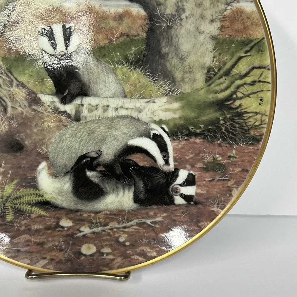 Woodland Year The Playful Badgers in October Plate Franklin Porcelain 1981